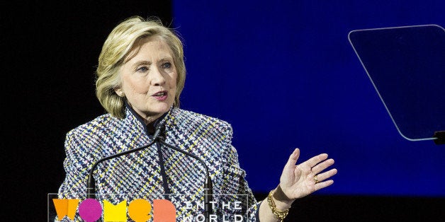 NEW YORK, NY - APRIL 23: Democratic presidential hopeful and former Secretary of State Hillary Clinton addresses the Women i