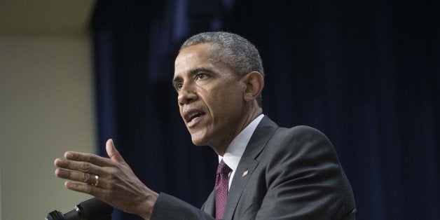 US President Barack Obama addresses an event with entrepreneurs from across the United States and around the world to highlight the importance of investing in women and young entrepreneurs to create innovative solutions to some of the worlds challenges, including poverty, climate change, extremism, as well as access to education and healthcare at the White House in Washington, DC, on May 11, 2015. AFP PHOTO/NICHOLAS KAMM (Photo credit should read NICHOLAS KAMM/AFP/Getty Images)