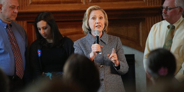 MASON CITY, IA - MAY 18: Democratic presidential hopeful and former U.S. Secretary of State Hillary Clinton speaks during a grassroots-organizing event at the home of Dean Genth and Gary Swenson on May 18, 2015 in Mason City, Iowa. Clinton is scheduled to host a small business roundtable discussion on May 19, in Cedar Falls, Iowa. (Photo by Scott Olson/Getty Images)