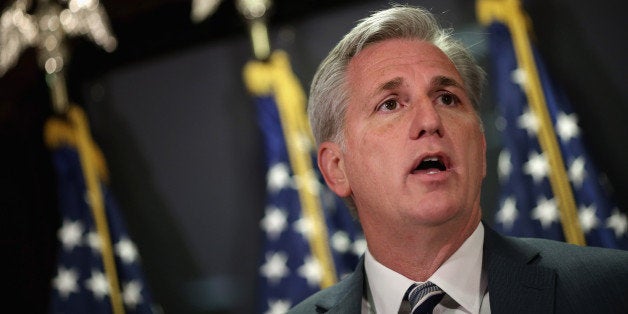 WASHINGTON, DC - FEBRUARY 03: U.S. House Majority Leader Kevin McCarthy (R-CA) speaks during a news conference following the weekly House GOP conference meeting at the Republican National Committee headquarters on Capitol Hill February 3, 2015 in Washington, DC. The Republican leaders said they are planning a vote next week on the Senate's version of the legislation approving the Keystone XL pipeline project. (Photo by Chip Somodevilla/Getty Images)