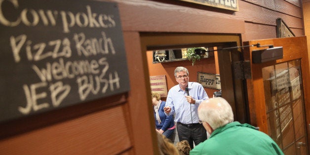 CEDAR RAPIDS, IA - MARCH 07: Former Florida Governor Jeb Bush speaks to Iowa residents at a Pizza Ranch restaurant on March 7, 2015 in Cedar Rapids, Iowa. Earlier in the day Bush spoke at the Iowa Ag summit in Des Moines. The Ag Summit allowed the invited speakers, many of whom are potential 2016 Republican presidential hopefuls, to outline their views on agricultural issues. (Photo by Scott Olson/Getty Images)