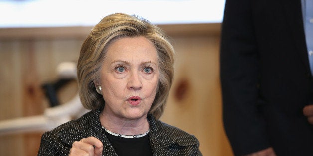 CEDAR FALLS, IA - MAY 19: Democratic presidential hopeful and former Secretary of State Hillary Clinton hosts a small business forum with members of the business and lending communities at Bike Tech bicycle shop on May 19, 2015 in Cedar Falls, Iowa. Yesterday Clinton hosted an organizing rally with supporters in Mason City. (Photo by Scott Olson/Getty Images)