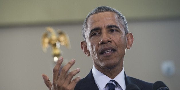 US President Barack Obama addresses youth and law enforcement from the Camden community in Camden, New Jersey, on May 18, 2015. AFP PHOTO/NICHOLAS KAMM (Photo credit should read NICHOLAS KAMM/AFP/Getty Images)