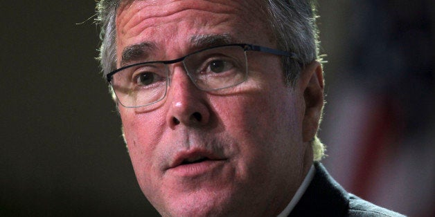 Former Florida Gov. Jeb Bush attends an event at the Metropolitan University in San Juan, Puerto Rico, Tuesday, April 28, 2015. (AP Photo/Ricardo Arduengo)