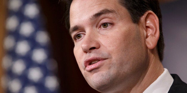 FILE - In this Dec. 17, 2014 file photo, Sen. Marco Rubio, R-Fla., talks during a news conference at the Capitol in Washingto