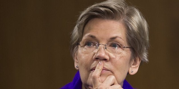 US Senator Elizabeth Warren, Democrat of Massachussetts, attends a US Senate Banking, Housing and Urban Affairs Committee hearing on Capitol Hill in Washington, DC, February 24, 2015. Federal Reserve Chair Janet Yellen testified Tuesday that the US labor market still showed cyclical weakness and inflation continued to fall, making any interest rate hike unlikely before June. In testimony in Congress, Yellen also said that frailties in China and Europe continued to pose a risk for the US economy, supporting the need for keeping the extraordinarily loose monetary policy currently in place. But she said that generally the US economy continued to grow fast enough to bring down unemployment, and the Fed expected that inflation would return back to normal over the medium term. AFP PHOTO / SAUL LOEB (Photo credit should read SAUL LOEB/AFP/Getty Images)