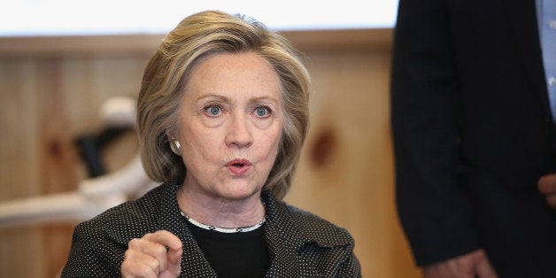 CEDAR FALLS, IA - MAY 19: Democratic presidential hopeful and former Secretary of State Hillary Clinton hosts a small busine
