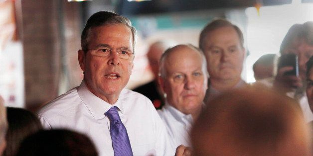 Former Florida Gov. Jeb Bush speaks to a morning crowd at the Draft restaurant, Thursday, May 21, 2015, in Concord, N.H. Bush is visiting the nation's earliest presidential primary state as he considers a run for the Republican nomination for president. (AP Photo/Jim Cole)