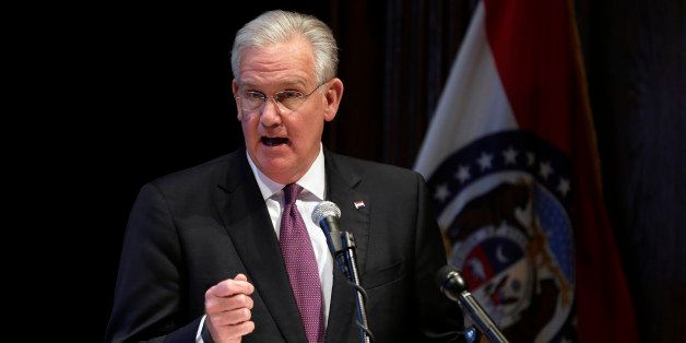 Missouri Gov. Jay Nixon speaks during a news conference in his office following the end of the legislative session Friday, May 15, 2015, in Jefferson City, Mo. (AP Photo/Jeff Roberson)