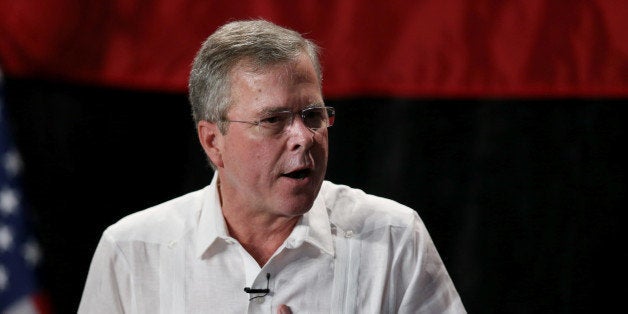 SWEETWATER, FL - MAY 18: Former Florida Governor and potential Republican presidential candidate Jeb Bush speaks to supporte