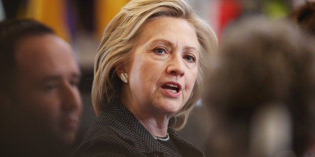 CEDAR FALLS, IA - MAY 19: Democratic presidential hopeful and former Secretary of State Hillary Clinton hosts a small busine
