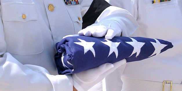 The flag is folded and is presented to next of kin, "As a representative of the United States Army, it is my high privilege to present you this flag. Let it be a symbol of the grateful appreciation this nation feels for the distinguished service rendered to our country and our flag by your loved one." (Generally, the flag is given to the next-of-kin as a keepsake after its use during the funeral service. When there is no next-of-kin, the flag is presented to a friend making a request for it). The flag for someone who dies during active duty is provided by that individual's branch of service. The U.S. Veterans Benefits Administration (VBA) provides a U.S. flag at no cost, to drape the casket or accompany the urn of a deceased veteran who served honorably in the U.S. armed forces.