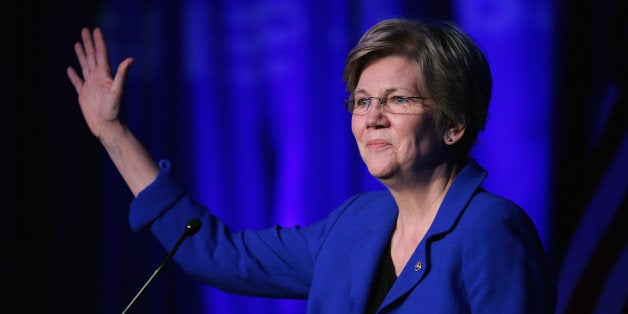 WASHINGTON, DC - APRIL 13: Sen. Elizabeth Warren (D-MA) delivers remarks during the Good Jobs Green Jobs National Conference at the Washington Hilton April 13, 2015 in Washington, DC. Sponsored by a varied coalition including lightweight metals producer Alcoa, the United Steelworks union, the Sierra Club and various other labor, industry and telecommunications leaders, the conference promotes the use of efficient and renewable energy and cooperation in updating the country's energy infrastructure. (Photo by Chip Somodevilla/Getty Images)