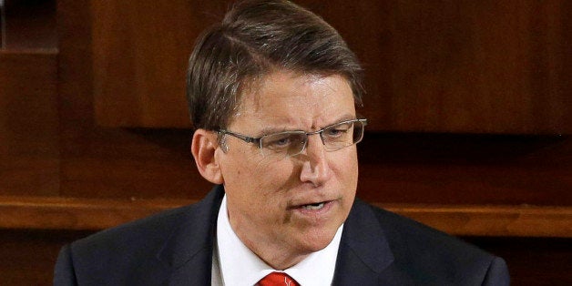 FILE - In this Feb. 4, 2015 file photo, Gov. Pat McCrory delivers his State of the State address to a joint session of the Ge