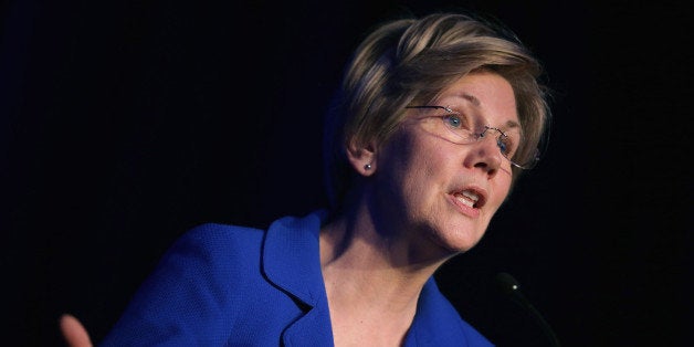 WASHINGTON, DC - APRIL 13: Sen. Elizabeth Warren (D-MA) delivers remarks during the Good Jobs Green Jobs National Conference at the Washington Hilton April 13, 2015 in Washington, DC. Sponsored by a varied coalition including lightweight metals producer Alcoa, the United Steelworks union, the Sierra Club and various other labor, industry and telecommunications leaders, the conference promotes the use of efficient and renewable energy and cooperation in updating the country's energy infrastructure. (Photo by Chip Somodevilla/Getty Images)