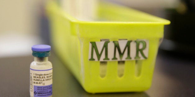 FILE- This Feb. 6, 2015, file photo shows a measles vaccine is shown on a countertop at the Tamalpais Pediatrics clinic in Greenbrae, Calif. The Australian government has ramped up pressure on parents who oppose vaccination by threatening to withhold child care and other payments from families that fail to immunize their children. (AP Photo/Eric Risberg, File)