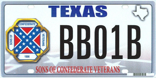 This image provided by the Texas Department of Motor Vehicles shows the design of a proposed Sons of Confederate Veterans license plate. The Supreme Court on March 23, 2015, will weigh a free-speech challenge to Texasâ decision to refuse to issue a license plate bearing the Confederate battle flag. Specialty plates are big business in Texas, where drivers spent $17.6 million last year to choose from among more than 350 messages the state allows on the plates. (AP Photo/Texas Department of Motor Vehicles)