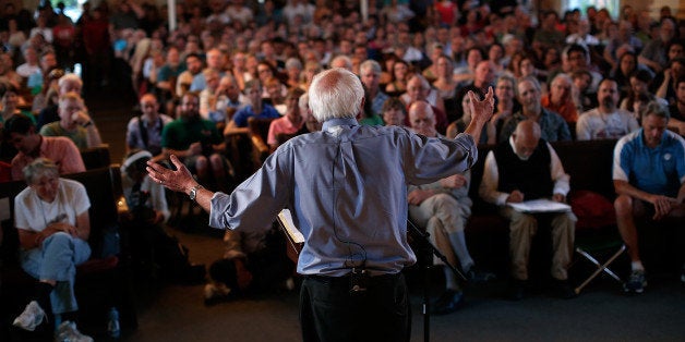 PORTSMOUTH, NH - MAY 27: Democratic presidential candidate and U.S. Sen. Bernie Sanders (I-VT) delivers remarks at a town meeting at the South Church May 27, 2015 in Portsmouth, New Hampshire. Sanders officially declared his candidacy yesterday and will run as a Democrat in the presidential election. He is former Secretary of State Hillary Clinton's first challenger for the Democratic nomination. (Photo by Win McNamee/Getty Images)