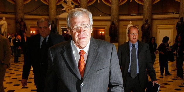 WASHINGTON - NOVEMBER 15: Former Speaker of the House Dennis Hastert (R-IL) walks through Statuary Hall on his way to the House floor to make his farewell address to Congress November 15, 2007 in Washington, DC. He announced his resignation today and said he will leave office before the end of December. Hastert, 65, announced in August he would not seek reelection in 2008. Hastert was the longest-serving Republican speaker in U.S. history, and the first speaker since 1955 to remain in Congress after losing the speakership. (Photo by Chip Somodevilla/Getty Images)