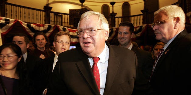 St Charles, UNITED STATES: US House Speaker Dennis Hastert leaves his election night party 07 November 2006 at the Baker Hotel in St. Charles, Illinois. Hastert won his district but will lose his job as Speaker after the Republicans appear headed to lose control of the House of Representatives to the Democrats. AFP PHOTO/Jeff HAYNES (Photo credit should read JEFF HAYNES/AFP/Getty Images)