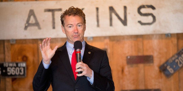 ATKINS, IA - APRIL 25: Senator Rand Paul (R-KY) speaks to guests at a campaign event at Bloomsbury Farm on April 25, 2015 in Atkins, Iowa. Paul is seeking the 2016 Republican presidential nomination. (Photo by Scott Olson/Getty Images)