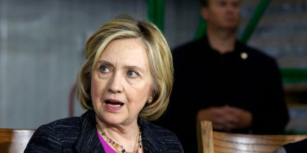 Democratic presidential candidate Hillary Rodham Clinton speaks during a round table discussion at Smuttynose Brewery, Friday
