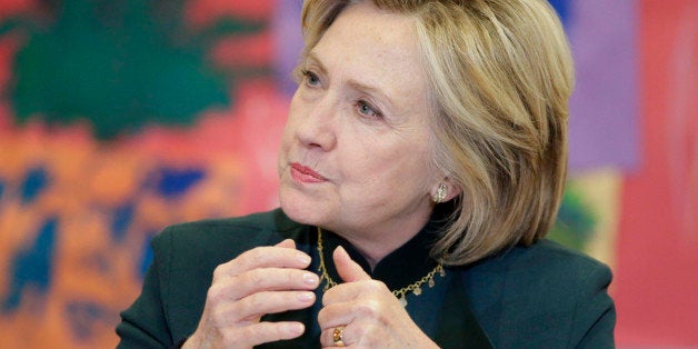Democratic presidential candidate Hillary Rodham Clinton speaks to child care workers during a visit to the Center For New Ho