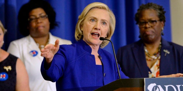 Democratic presidential candidate, former Secretary of State Hillary Rodham Clinton speaks to South Carolina House Democratic Women's Caucus and Women's Council, Wednesday, May 27, 2015, in Columbia, S.C. (AP Photo/Richard Shiro)