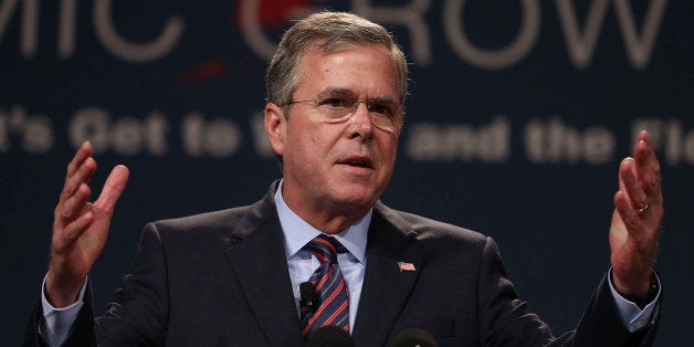 ORLANDO, FL - JUNE 02: Former Florida Governor Jeb Bush and possible Republican presidential candidate speaks during the Rick Scott's Economic Growth Summit held at the Disney's Yacht and Beach Club Convention Center on June 2, 2015 in Orlando, Florida. Many of the leading Republican presidential candidates are scheduled to speak during the event. (Photo by Joe Raedle/Getty Images)