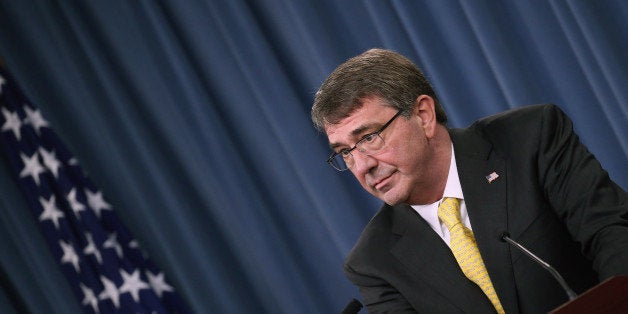 ARLINGTON, VA - MAY 07: Secretary of Defense Ash Carter speaks to the media during a briefing at the Pentagon May 7, 2015 in
