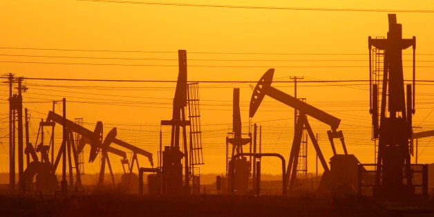 LOST HILLS, CA - MARCH 24: Pump jacks are seen at dawn in an oil field over the Monterey Shale formation where gas and oil extraction using hydraulic fracturing, or fracking, is on the verge of a boom on March 24, 2014 near Lost Hills, California. Critics of fracking in California cite concerns over water usage and possible chemical pollution of ground water sources as California farmers are forced to leave unprecedented expanses of fields fallow in one of the worst droughts in California history. Concerns also include the possibility of earthquakes triggered by the fracking process which injects water, sand and various chemicals under high pressure into the ground to break the rock to release oil and gas for extraction though a well. The 800-mile-long San Andreas Fault runs north and south on the western side of the Monterey Formation in the Central Valley and is thought to be the most dangerous fault in the nation. Proponents of the fracking boom saying that the expansion of petroleum extraction is good for the economy and security by developing more domestic energy sources and increasing gas and oil exports. (Photo by David McNew/Getty Images)