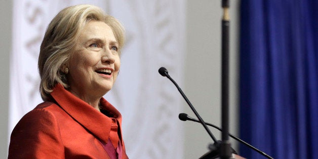 Democratic presidential candidate Hillary Rodham Clinton delivers a speech at Texas Southern University in Houston, Thursday, June 4, 2015. Clinton is calling for an expansion of early voting and pushing back against Republican-led efforts to restrict voting access, laying down a marker on voting rights at the start of her presidential campaign. (AP Photo/Pat Sullivan)