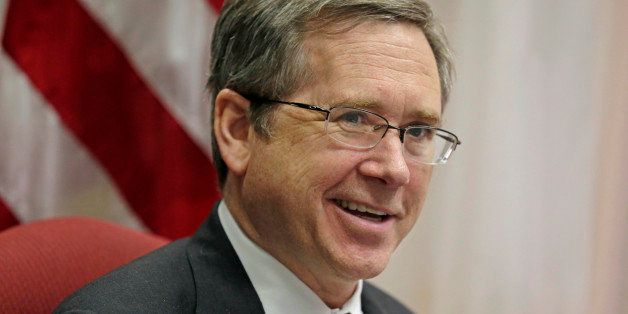 FILE - In this June 9, 2014 file photo, U.S. Sen. Mark Kirk R-Ill. speaks during an interview in his office. Kirk says the disability he suffers from his stroke has made him more known and more popular than ever, and that it will help him win re-election in 2016. A number of Democrats, particularly incumbent congressmen, are testing the waters for a run to challenge him, but all must be taking what he says into account. (AP Photo/M. Spencer Green, File)