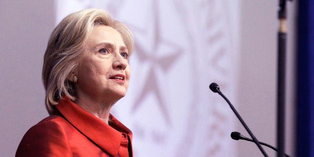 Democratic presidential candidate Hillary Rodham Clinton delivers a speech at Texas Southern University in Houston, Thursday, June 4, 2015. Clinton is calling for an expansion of early voting and pushing back against Republican-led efforts to restrict voting access, laying down a marker on voting rights at the start of her presidential campaign. (AP Photo/Pat Sullivan)