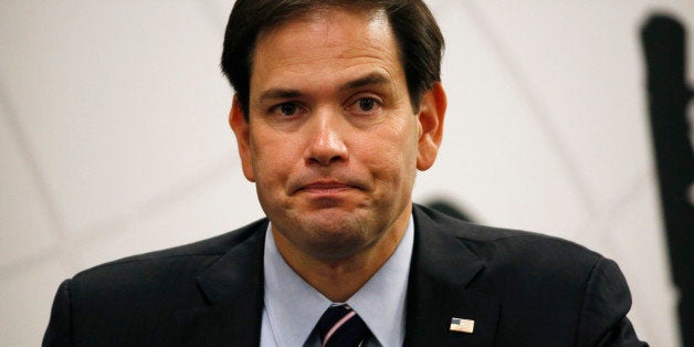 Republican presidential candidate, Sen. Marco Rubio, R-Fla. pauses while speaking during a technology roundtable at the Switc
