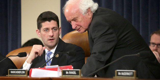 WASHINGTON, DC - APRIL 22: Committee chairman U.S. Rep. Paul Ryan (R-WI) (L) listens to ranking member Rep. Sander Levin (D-MI) (R) during a hearing before House Ways and Means Committee April 22, 2015 on Capitol Hill in Washington, DC. The committee held the hearing on 'Expanding American Trade with Accountability and Transparency.' (Photo by Alex Wong/Getty Images)