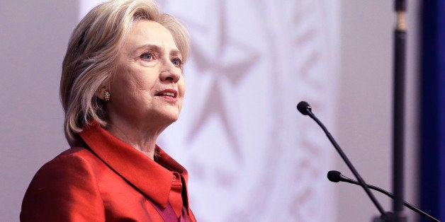 Democratic presidential candidate Hillary Rodham Clinton delivers a speech at Texas Southern University in Houston, Thursday, June 4, 2015. Clinton is calling for an expansion of early voting and pushing back against Republican-led efforts to restrict voting access, laying down a marker on voting rights at the start of her presidential campaign. (AP Photo/Pat Sullivan)