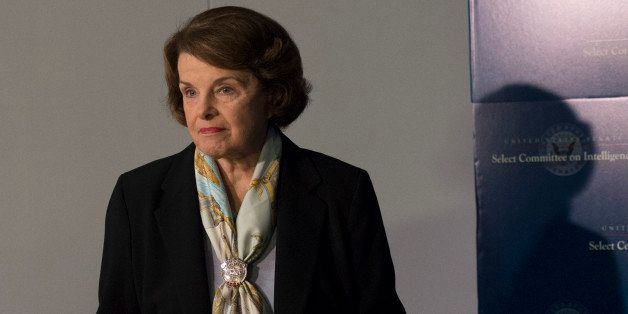 Senate Intelligence Committee Chair Sen. Dianne Feinstein, D-Calif. arrives to make a statement after a closed hearing to examine certain intelligence matters in Washington, Thursday, April 3, 2014. The Senate Intelligence Committee's expected vote to approve declassifying part of a secret report on Bush-era interrogations of terrorism suspects puts the onus on the CIA and a reluctant White House to speed the release of one of the most definitive accounts about the government's actions after the 9/11 attacks. (AP Photo/Molly Riley)