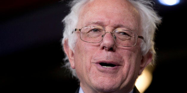 Sen. Bernie Sanders, I-Vt., reacts as he as he is asked about running for president during a news conference on Capitol Hill