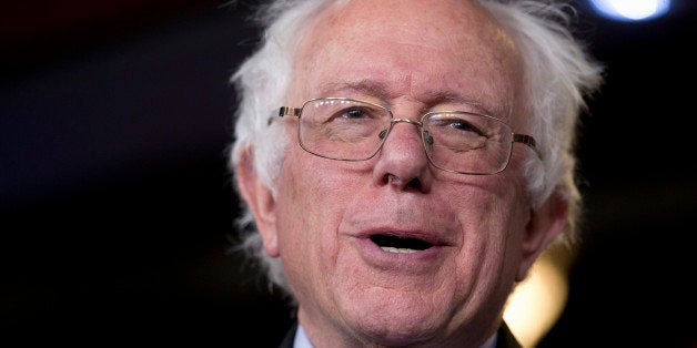 Sen. Bernie Sanders, I-Vt., reacts as he as he is asked about running for president during a news conference on Capitol Hill in Washington, Wednesday, April 29, 2015. Sanders has made it official, telling The Associated Press in an interview that heâs running for president. (AP Photo/Carolyn Kaster)