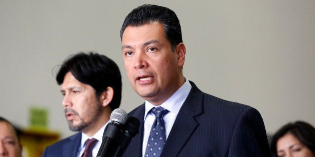 California State Sen. Alex Padilla speaks at a news conference to announce a possible agreement in the California legislature