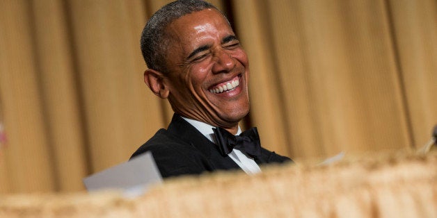 President Barack Obama laughs at a joke during the White House Correspondents' Association dinner at the Washington Hilton on Saturday, April 25, 2015, in Washington. (AP Photo/Evan Vucci)