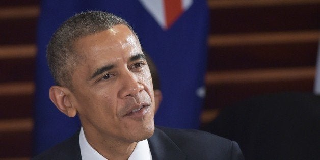 US President Barack Obama speaks during a meeting with leaders from the Trans-Pacific Partnership at the US embassy in Beijin