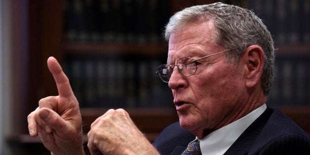 Sen. James Inhofe, R-Okla., speaks to reporters, Wednesday, Jan. 7, 2015, on Capitol Hill in Washington. (AP Photo/Susan Walsh)