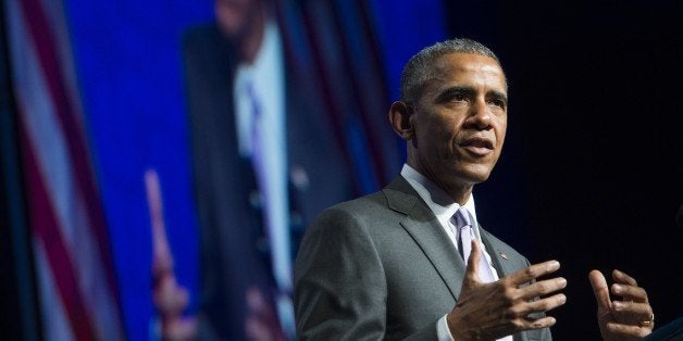 US President Barack Obama speaks about healthcare reforms and the Affordable Care Act, known as Obamacare, during the Catholi