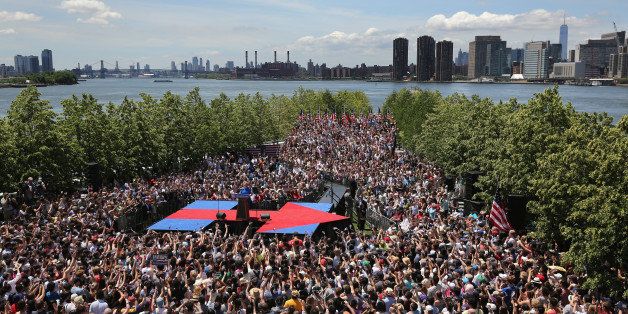 NEW YORK, NY - JUNE 13: Democratic Presidential candidate Hillary Clinton officially launches her presidential campaign at a rally on June 13, 2015 in New York City. The Democratic hopeful addressed supporters at the Franklin D. Roosevelt Four Freedoms Park on Roosevelt Island. (Photo by John Moore/Getty Images)