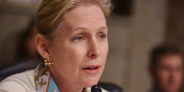 Senator Kirsten Gillibrand, D-NY, speaks during the Senate Armed Services Committee on the nomination of Ashton Carter to be the next secretary of defense, in the Dirksen Senate Office Building on February 4, 2015 on Capitol Hill in Washington, DC. AFP PHOTO/MANDEL NGAN (Photo credit should read MANDEL NGAN/AFP/Getty Images)