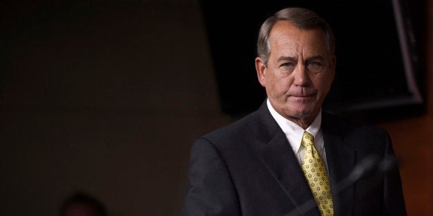 House Speaker John Boehner of Ohio arrives for a news conference on Capitol Hill in Washington, Thursday, June 4, 2015. House Minority Leader Nancy Pelosi of Calif. said Thursday that President Barack Obama can count on only a small number of Democrats to back his ambitious trade agenda, and Republicans must supply the rest. But the top House Republican said Obama must procure more Democratic support. Boehner, R-Ohio, told reporters he spoke with Obama on Wednesday, and "he's got some work to do, too." (AP Photo/Susan Walsh)