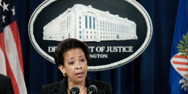 WASHINGTON, DC - JUNE 18: Attorney General Loretta Lynch speaks about a national effort to crack down on Medicare fraud during a press conference at the Department of Justice on June 18, 2015 in Washington, DC. Federal law enforcement agencies joined forces to track down nearly $712 million in Medicare fraud. (Photo by T.J. Kirkpatrick/Getty Images)