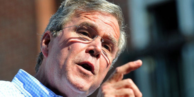 PELLA, IA - JUNE 17: Republican presidential candidate, former Florida Gov. Jeb Bush speaks to a crowd of supporters June 17